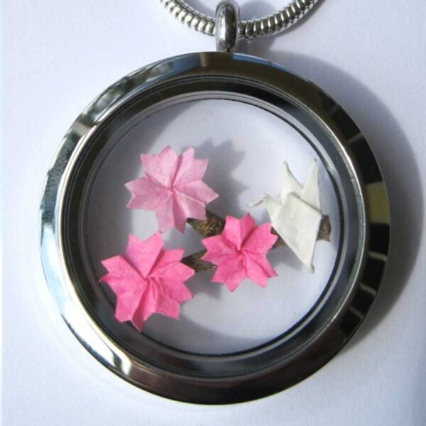 Origami Cherry Blossom Floating Locket Necklace