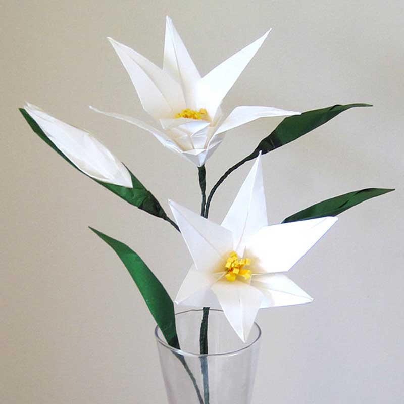 Easter Lily Origami Flower with Flower Bud \u2013 Graceincrease Custom Origami Art