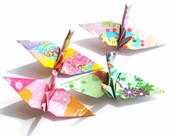 Japanese Crane Origami Birds in Japanese Kimono Patterns