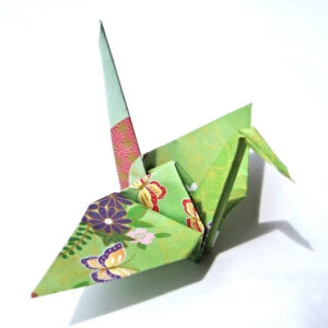 Japanese Paper Cranes in Traditional Kimono Pattern