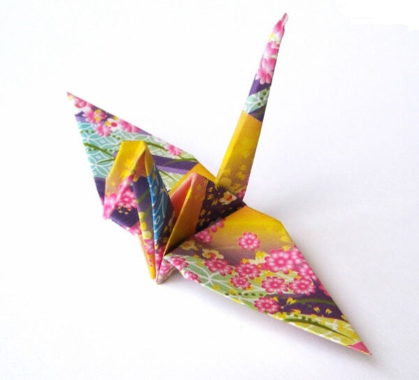 Japanese Crane Origami Birds Purple Kimono Print