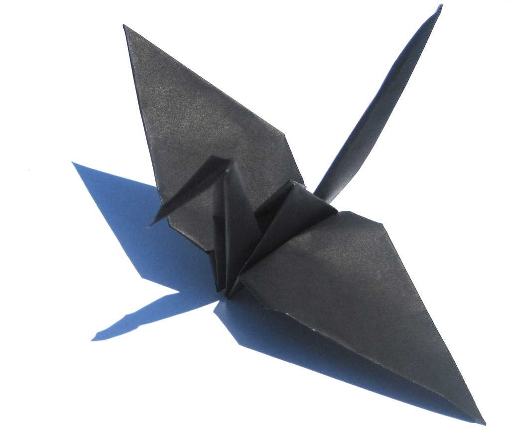 black origami crane