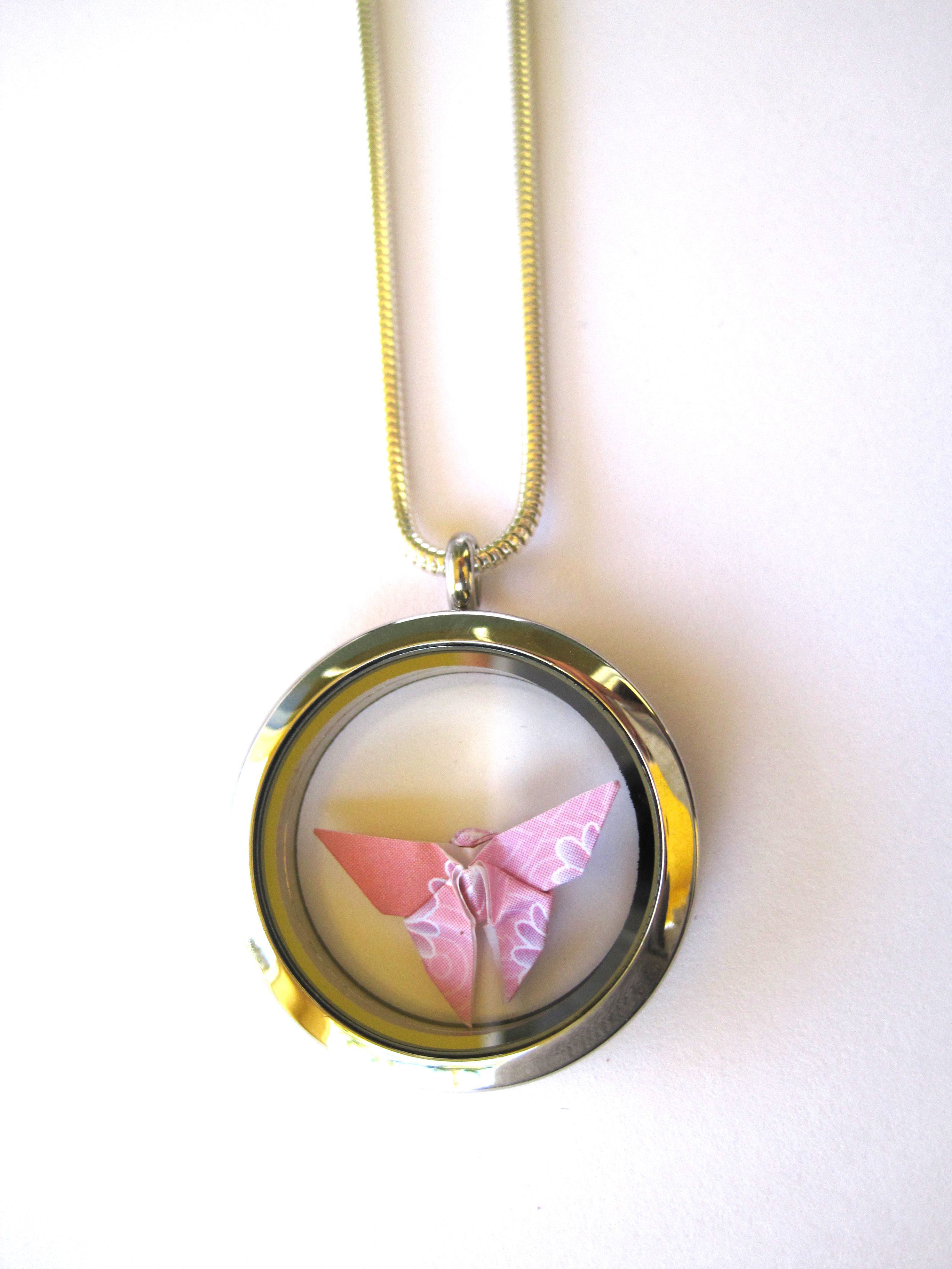 Origami Butterfly Necklace, Floating Locket Pendant – Graceincrease Custom Origami Art