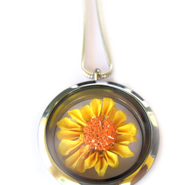 Origami Sunflower Necklace,  Floating Locket Pendant