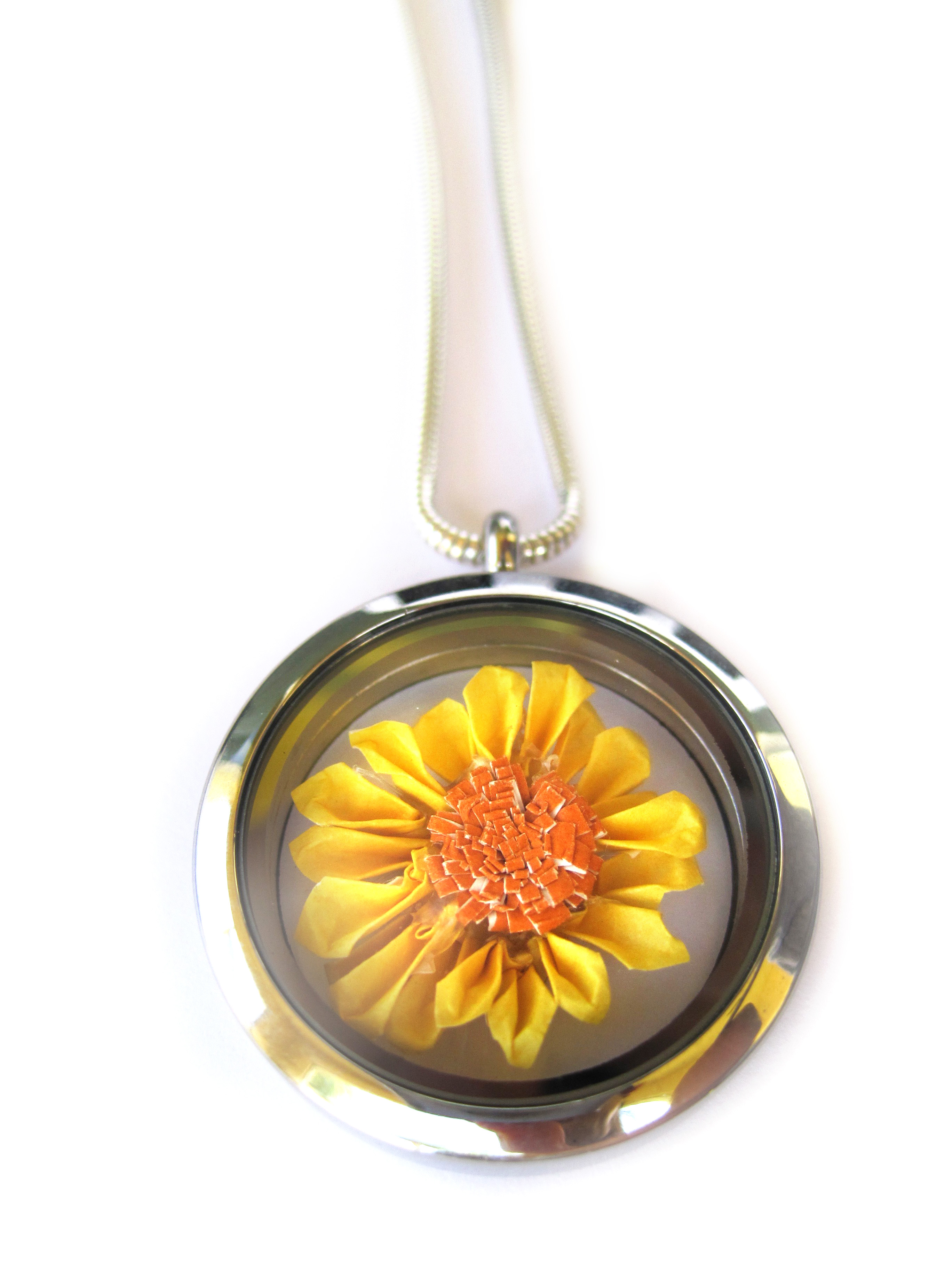 Origami Sunflower Necklace, Floating Locket Pendant – Graceincrease